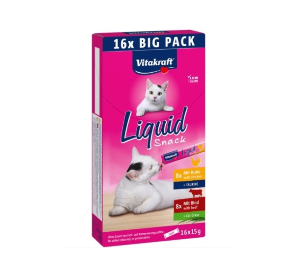 VITAKRAFT Cat Liquid-Snack with beef and chicken - cat treats - 16 x 15g