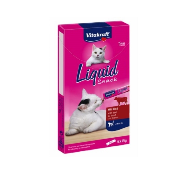 VITAKRAFT Cat Liquid-Snack with beef - cat treats - 6 x 15g