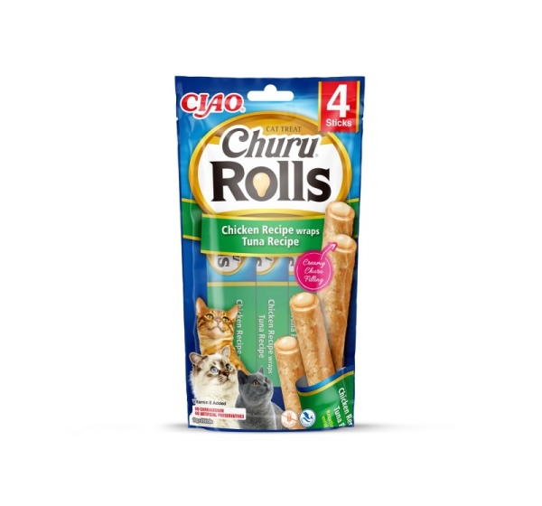 INABA Churu Rolls Chicken recipe wraps Tuna recipe - cat treats - 4x10 g