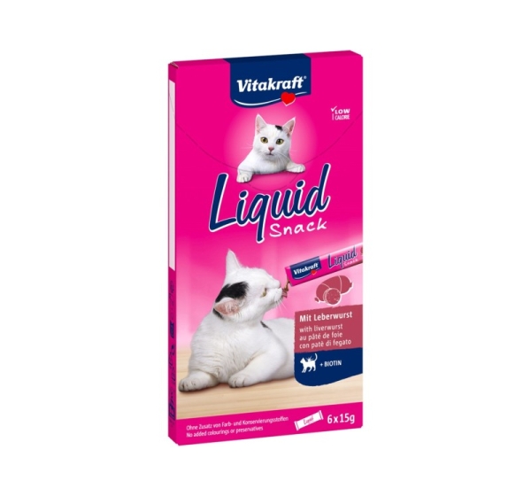 VITAKRAFT Liquid Snack Liver with biotin - a treat for cats - 6x15g