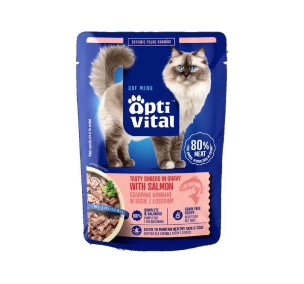 OPTIVITAL Tasty shreds in gravy with salmon - wet cat food - 85g