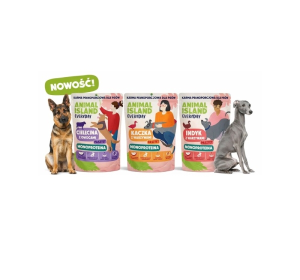 ANIMAL ISLAND Everyday Monoprotein Veal, Duck, Turkey - wet dog food - 9x300g