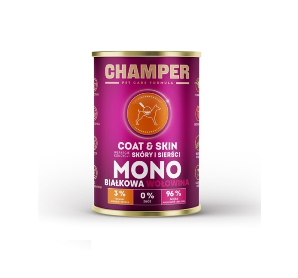 CHAMPER Coat & Skin Monoprotein Beef - wet dog food - 400g