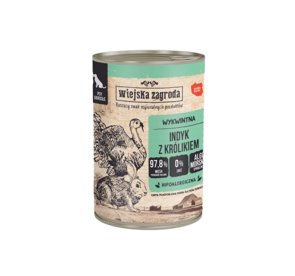 WIEJSKA ZAGRODA Turkey with rabbit - wet dog food - 400g
