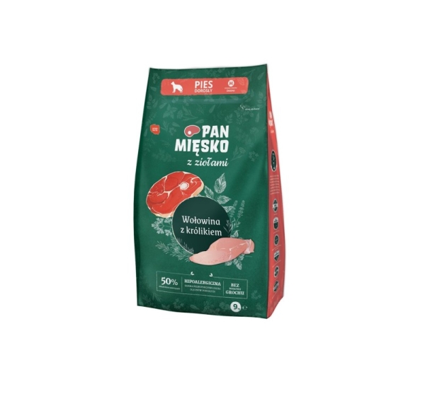 PAN MIĘSKO with herbs Beef with rabbit M - dry dog food - 9kg