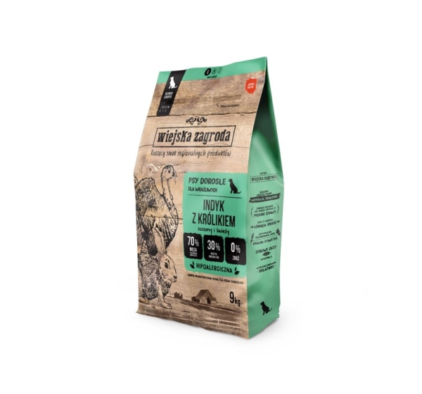 WIEJSKA ZAGRODA Turkey with Rabbit S – dry dog food – 9kg