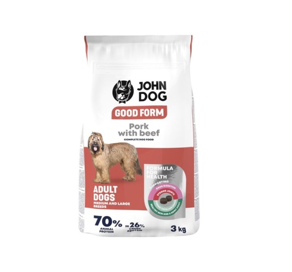 JOHN DOG Good Form Medium and large breeds Pork with beef - dry dog food - 3kg