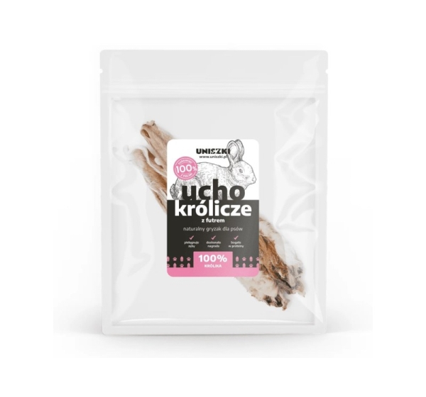 UNISZKI Rabbit ear with fur - treat for dogs - 2 pieces