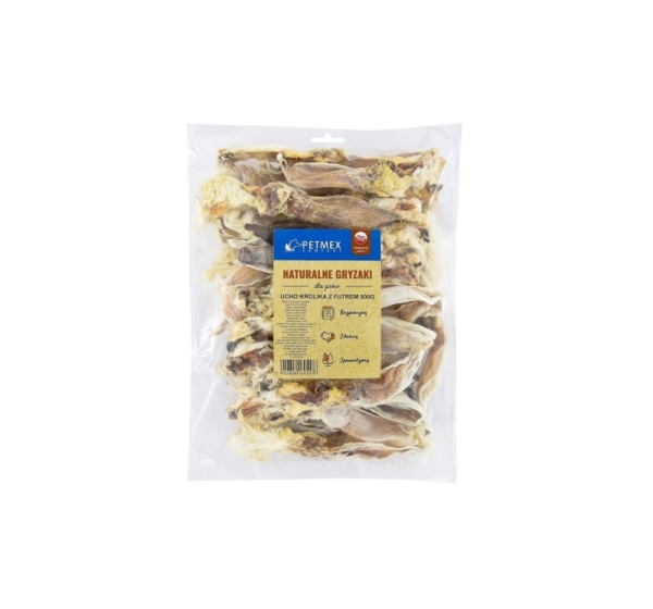 PETMEX dog chew Rabbit ear with fur 500g