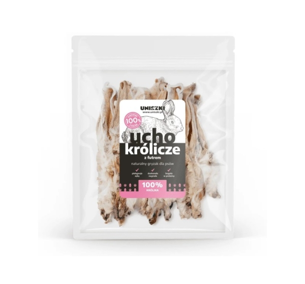 UNISZKI Rabbit ear with fur - treat for dogs - 20 pieces