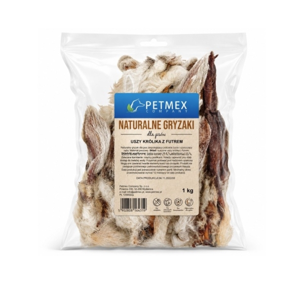 PETMEX rabbit ears with fur - dog treat - 1kg