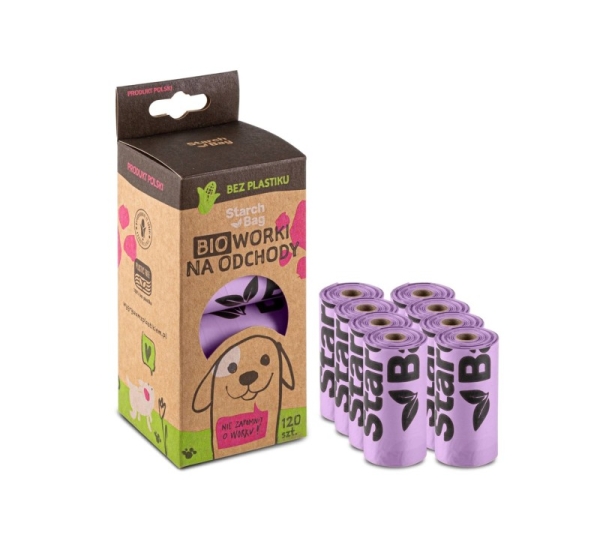 STARCHBAG BIO compostable poop bags lilac – 8x15 pcs