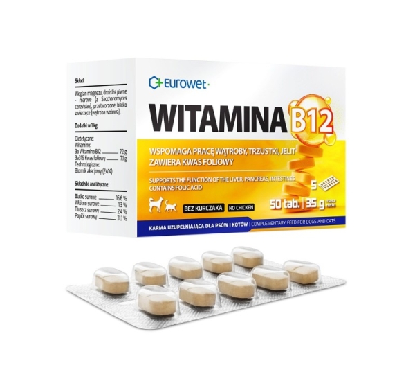 EUROWET Vitamin B12- supplements for dogs and cats - 50 tablets