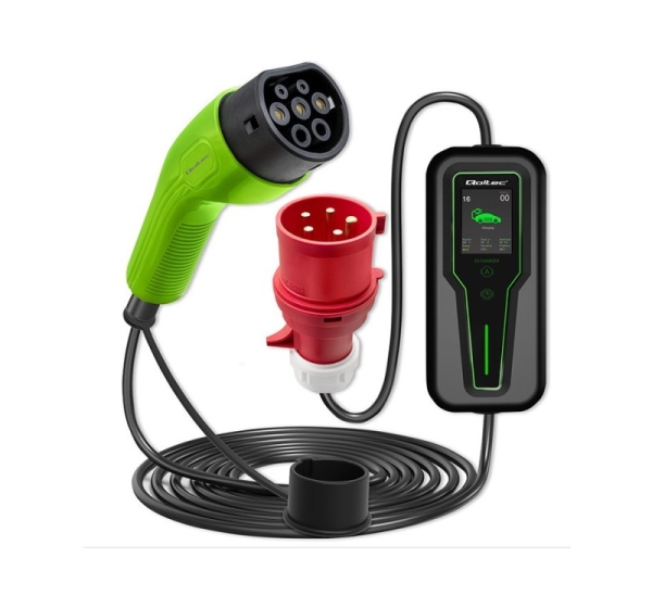 Qoltec Mobile EV Car Charger Adjustable 2in1 Type2 11kW 3 Phases CEE 5 PIN