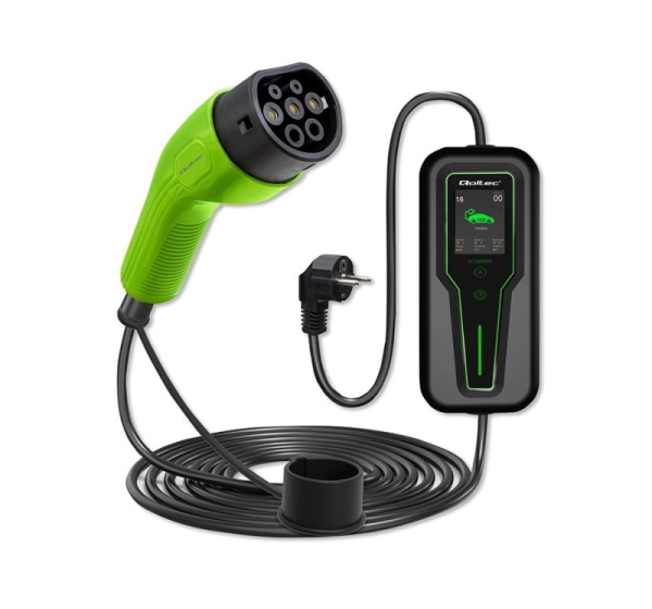 Qoltec Mobile EV Car Charger Adjustable 2in1 Type2 3.5kW 230V LCD
