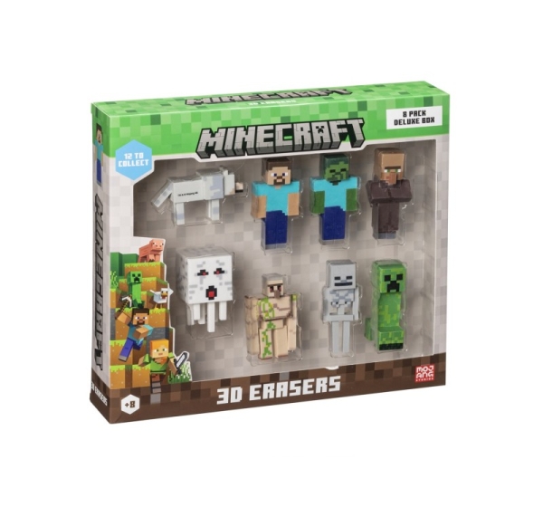 MINECRAFT 3D ERASERS - 8 PACK DELUXE BOX VER.A