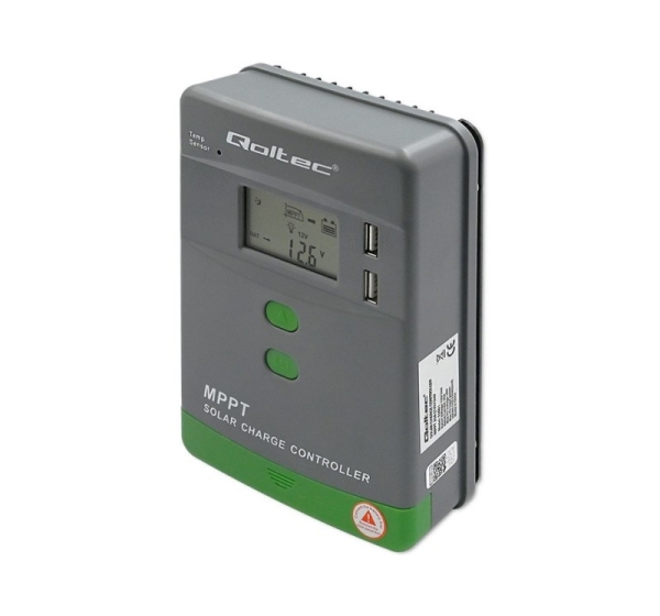 Qoltec Solar MPPT Charge Controller with Temperature Sensor 20A |12V/24V | LCD | 2 x USB