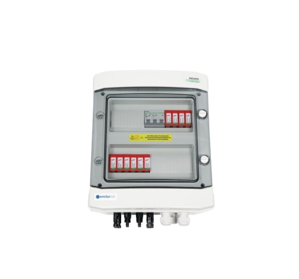 Switchgear attached DCAC hermetic IP65 EMITTER with DC surge arrester Dehn 1000V type 2, 2 x PV string, 2 x MPPT // og. AC Dehn type 2, 20A 3-F