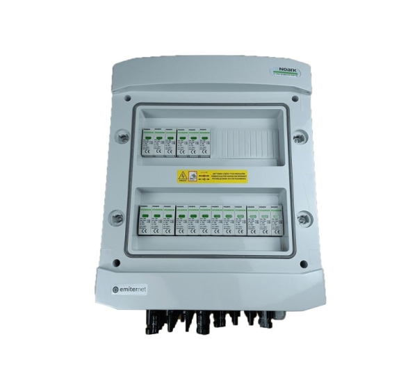 Switchgear attached DC hermetic IP65 EMITTER with DC surge arrester Noark 1000V type 1+2, 6x PV string, 6x MPPT