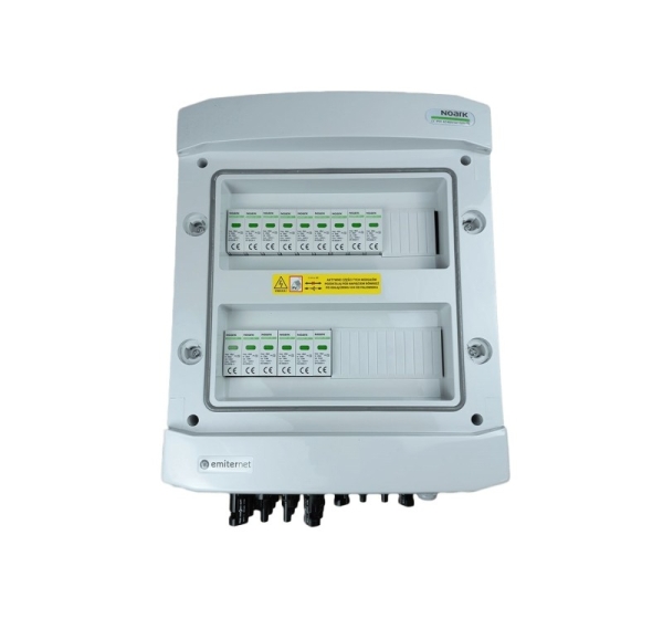 Switchgear attached DC hermetic IP65 EMITTER with Noark 1000V type 2 DC surge arrester, 5x PV string, 5x MPPT