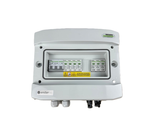 Switchgear attached DCAC hermetic IP65 EMITTER with Noark 1000V type 2 DC surge arrester, 1 x PV string, 1 x MPPT // og. AC Noark Type 2, 10A 3-F