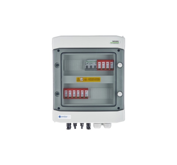 Switchgear attached DCAC hermetic IP65 EMITTER with DC surge arrester Dehn 1000V type 2, 2 x PV string, 2 x MPPT // og. AC Dehn type 2, 10A 3-F