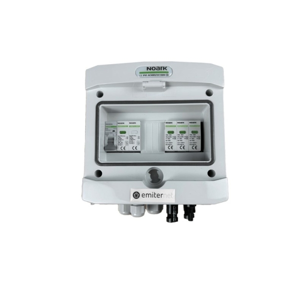 Switchgear attached DCAC hermetic IP65 EMITTER with Noark 1000V type 1+2 DC surge arrester, 1 x PV string, 1 x MPPT // og. AC Noarktype 1+2, 10A 1-F