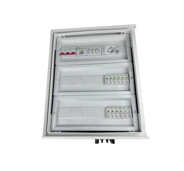 Switchgear attached DCAC hermetic IP66 EMITTER with DC surge arrester Noark 1000V type 1+2, 5 x PV string, 5 x MPPT // og. AC Noark type 1+2, 100A 3-F, FR 100A, syg. Faz + Socket