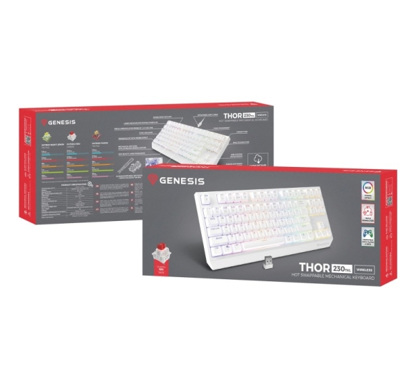 GENESIS Thor 230 TKL White Wireless Outemu Red