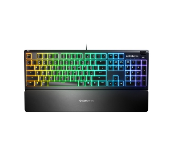 SteelSeries Apex 3 Gaming Keyboard, US Layout, Wired, Black SteelSeries Apex 3 Gaming keyboard, IP32 water resistant for protection against spills, Customizable 10-zone RGB illumination reacts to games and Discord, Whisper quiet gaming switches last for