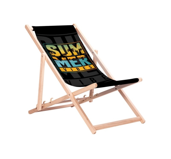 GreenBlue GB183 Classic Beech Deck Chair with "Summer Vibes" Print