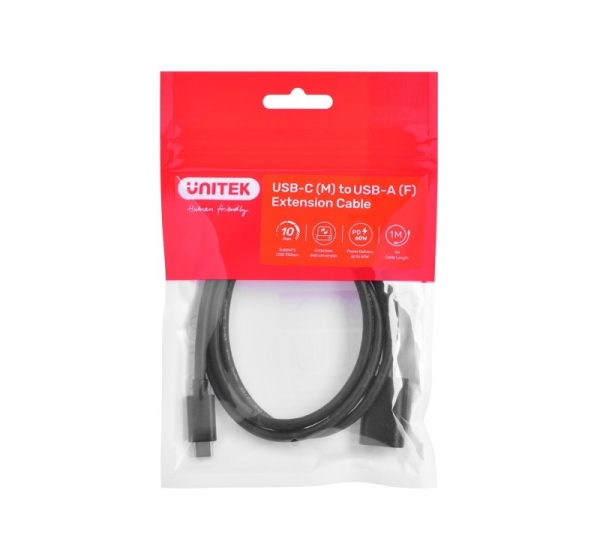 Cable adapter Unitek (C476BK-1M) USB-C (M) - USB-A (F) 10Gbps 60 W