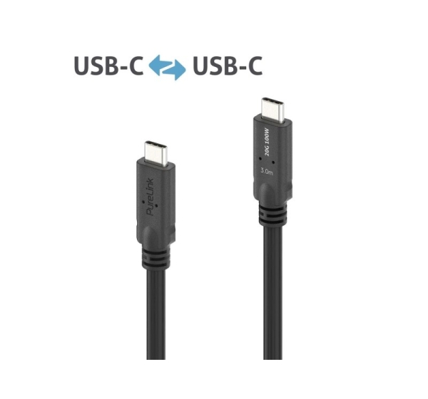 PureLink PI6600-030 USB cable USB4 Gen 2x2 3 m USB C 20 Gbit/s 100 W Black