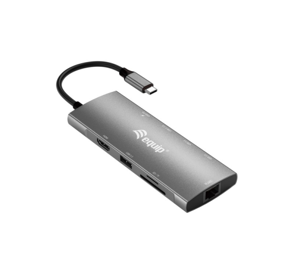 Equip USB-C 9 in 1 Multifunctional Adapter, HDMI 4K/60Hz, Gigabit LAN, USB 3.2 GEN1, SD/TF, 100W USB PD