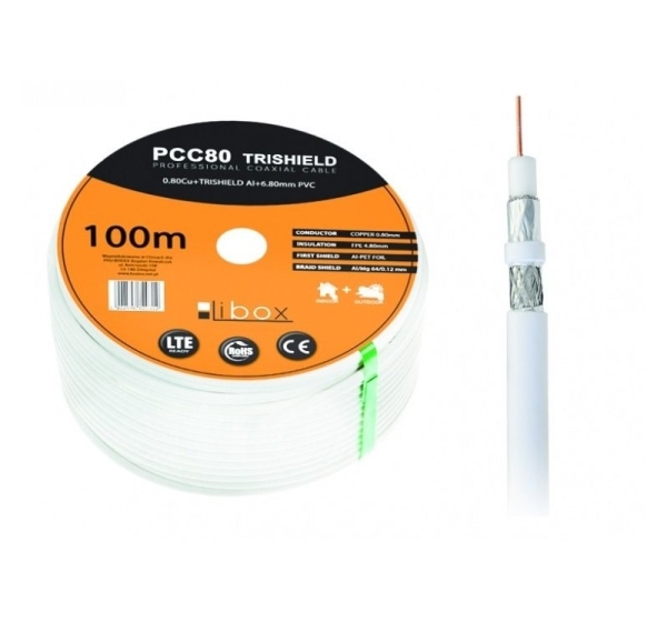Libox Kabel koncentryczny PCC80 100m coaxial cable RG-6/U White