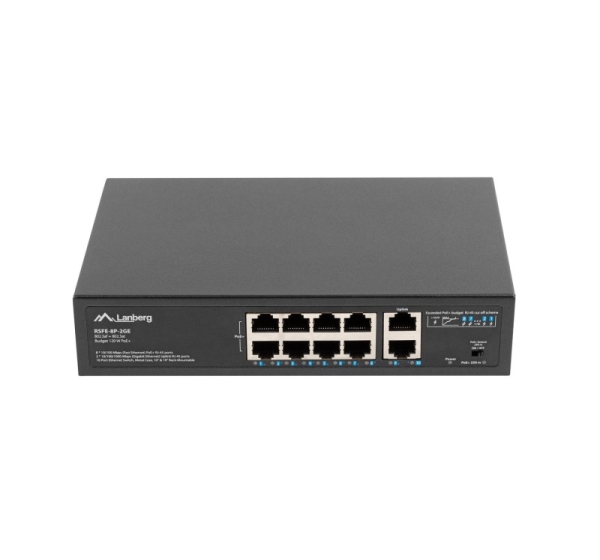 Lanberg Switch PoE+ Rack 10"/19" RSFE-8P-2GE-120