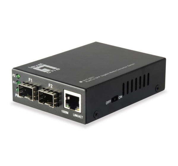 LevelOne RJ45 to SFP Gigabit Media Converter Switch, 2 x SFP, 1 x RJ45