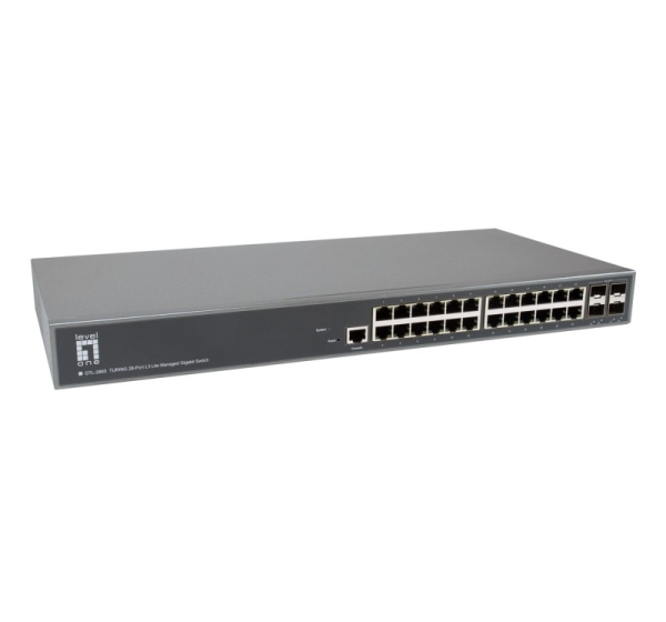 LevelOne TURING 28-Port L3 Lite Managed Gigabit Switch, 24 x 1G RJ45, 4 x 1G/10G SFP+ Uplinks