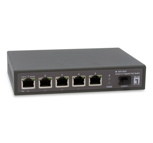 LevelOne GEP-0625 network switch Unmanaged 2.5G Ethernet (100/1000/2500) Power over Ethernet (PoE) Black