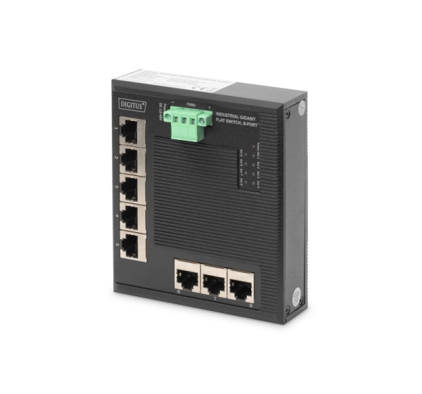 Digitus 8 Port Gigabit Ethernet Network Switch, Flat, Industrial, Unmanaged