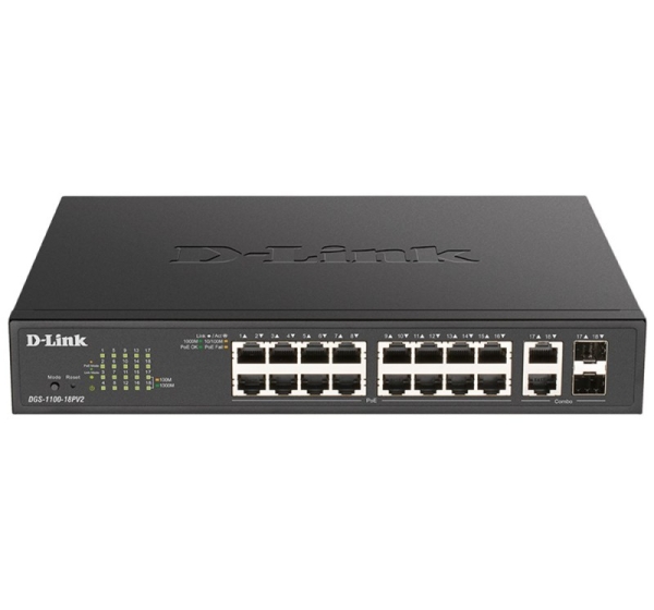 D-Link DGS-1100-18PV2 network switch Managed L2 Gigabit Ethernet (10/100/1000) Power over Ethernet (PoE) 1U Black