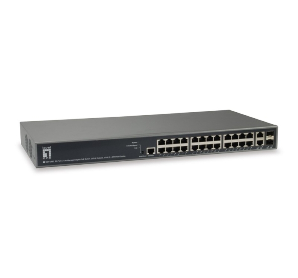 LevelOne TURING 26-Port L3 Lite Managed Gigabit PoE Switch, 24 PoE Outputs, 370W, 2 x SFP/RJ45 Combo