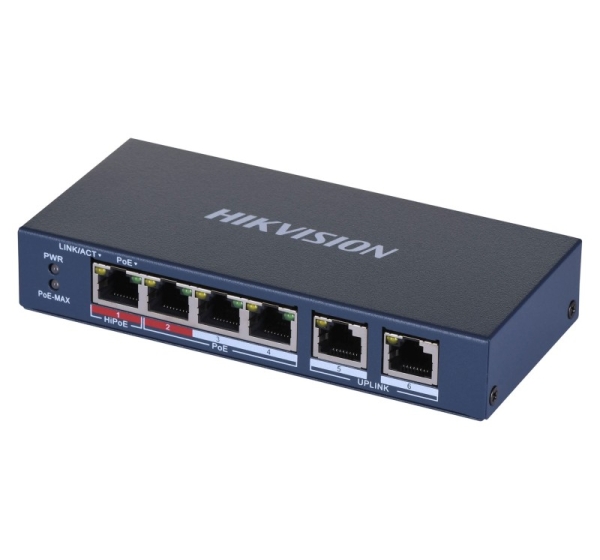 Hikvision DS-3E0106HP-E Network Links Unmanaged Fast Ethernet (10/100) PoE Support Blue