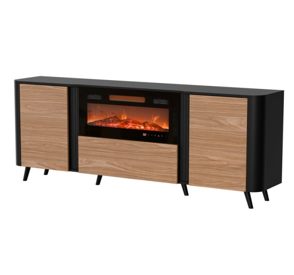 Cama Volare chest of drawers 200 x 39 x 75 cm black/walnut + fireplace