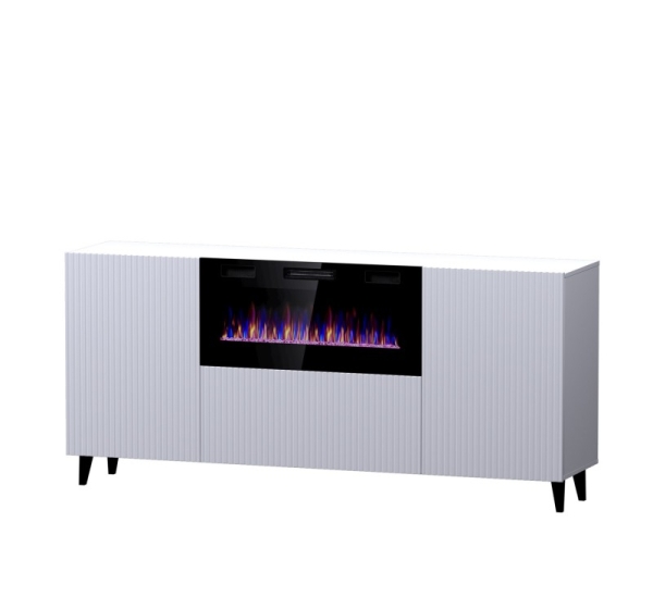 PAFOS chest of drawers with electric fireplace 180x42x82 cm white matt