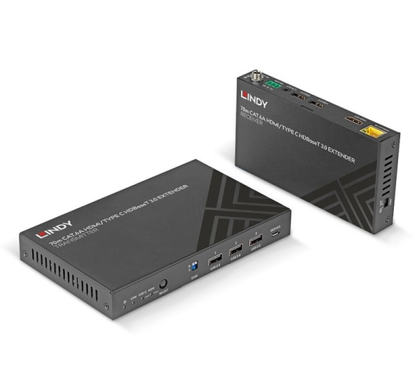 Lindy 70m Cat.6A HDMI 4K60 & Type C HDBaseT 3.0 KVM Extender