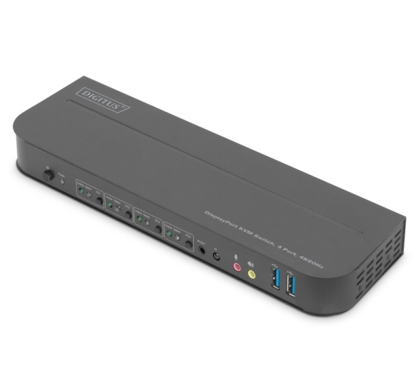 Digitus KVM Switch, 4-Port, 4K60Hz, 4 x DP in, 1 x DP/HDMI out