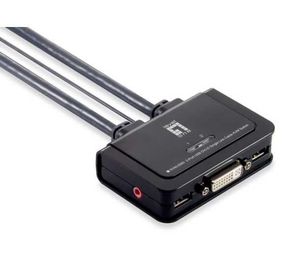 LevelOne 2-Port USB DVI-D Single Link Cable KVM Switch, audio support