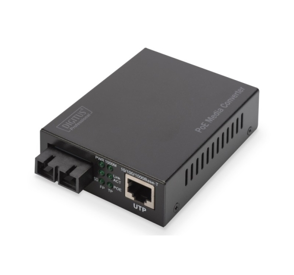 Digitus Gigabit PoE media converter, RJ45 / SC, SM, PSE