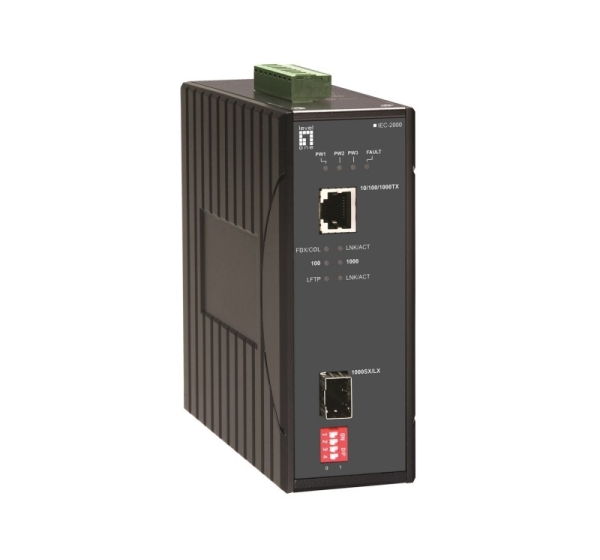 LevelOne RJ45 to SFP Gigabit Industrial Media Converter, -40°C to 75°C